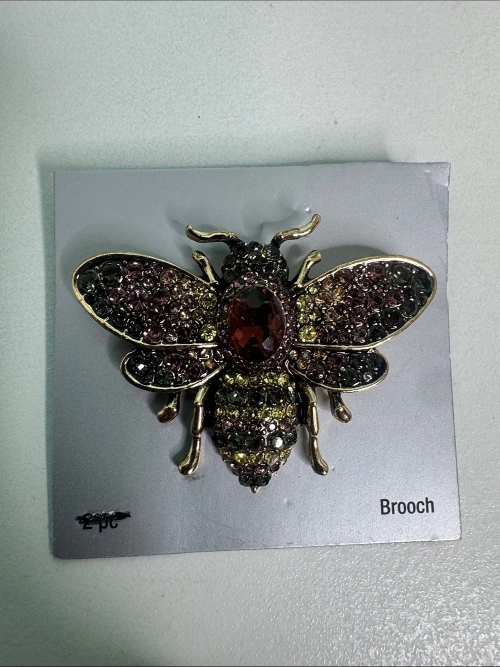 Crystal Bee Brooch with Multicolored Gems